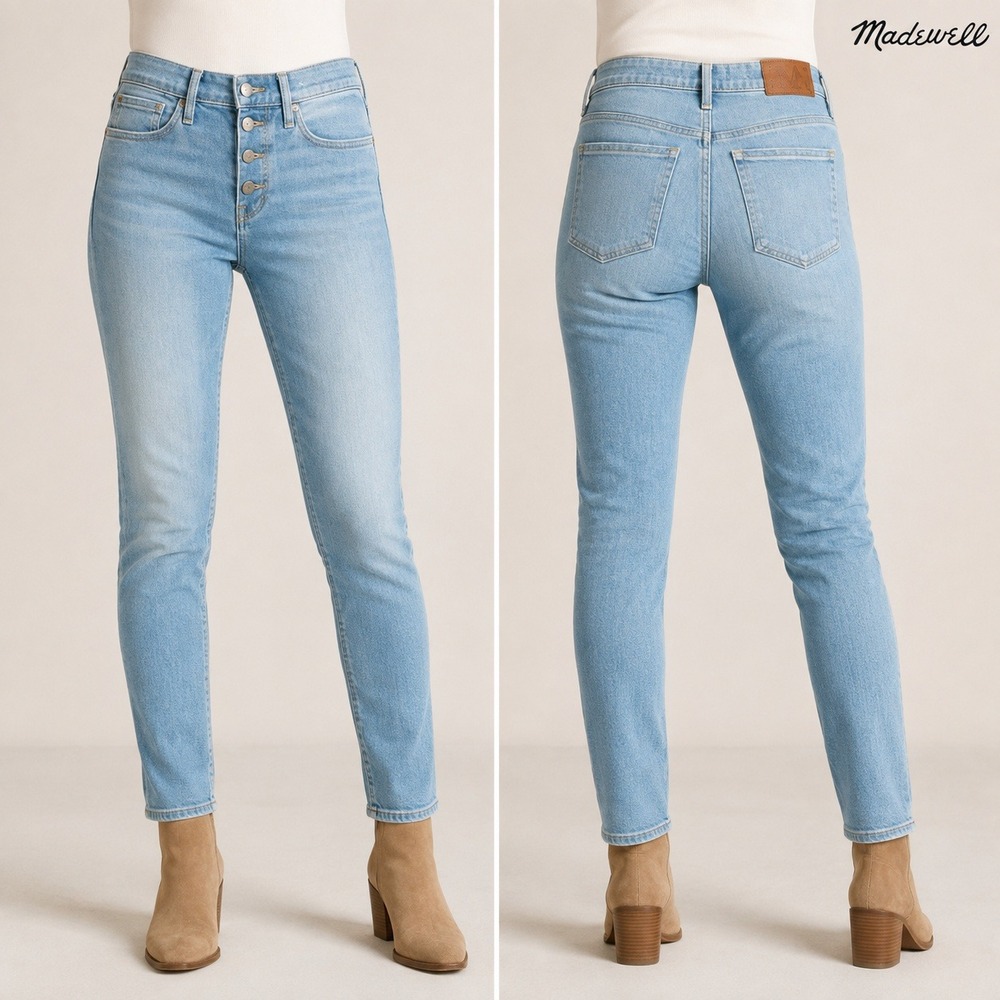 Madewell Jeans WOMEN 25 Light Blue High Rise Skinny‎ Button Fly Stretch Denim